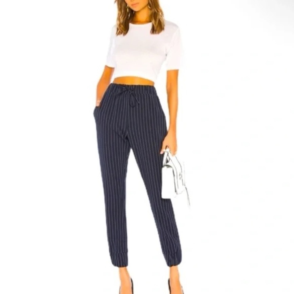LPA women's navy blue Pull on elastic Pinstripe Pants Sz XS